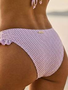 Aralina Conjunto de bikini triángulo con volantes de cuadros estilo vacaciones de verano en la playa, con bolsa de natación - Lila Púrpura - Ver 4