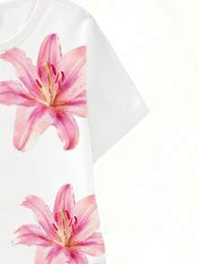 Bộ đồ 2 món thời trang cho bé gái, gồm áo thun ngắn tay in hoa và quần ống loe, thích hợp cho các hoạt động dã ngoại mùa xuân/hè. - Nhiều màu - Xem 3