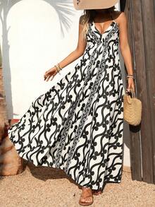 SHEIN Holidaya Women's Summer Vacation All-Over Print Halter Backless Dress - Multicolor - View 6