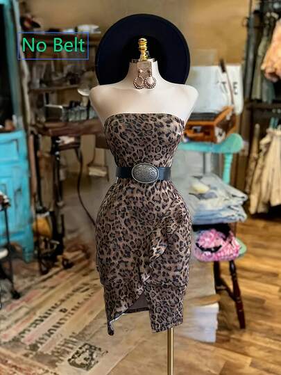 INAWLY Abito mini a fascia con stampa leopardata (cintura non inclusa)