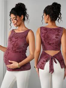 Momance Printed Sleeveless Fitted Elegant Maternity Tank Top For Women - Burgundy - View 1