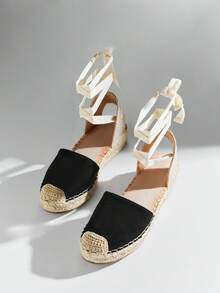 SHUZIA Women's Faux Suede Tie-Up Straps Round Toe Espadrilles - Black - View 7