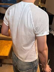 Manfinity Dauomo 休闲时尚男士字母印花插肩短袖T恤 - 杏色 - 查看 2