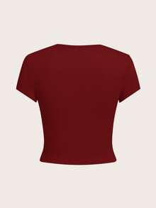 SHEIN Tall CURVE Setelan 4 Potong Ukuran Plus, Warna Polos, Model Crop, Leher Bulat, Lengan Pendek, Pas Badan, Cocok untuk Musim Panas - MultiWarna - View 7