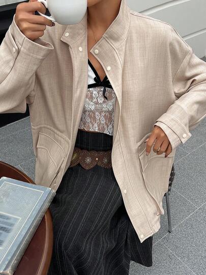 DAZY 春季休闲甜美文艺风大口袋设计宽松休闲度假时尚街头轻薄户外长袖女装