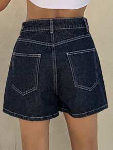 DAZY Women's Asymmetric Hem Casual Commuter Versatile Denim Skort - Blue - View 2
