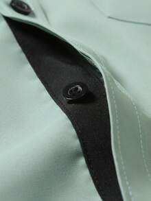 Manfinity Mode Men's Contrast Color Long Sleeve Single-Breasted Pocket Casual Shirt, Formal - Army Green - View 6