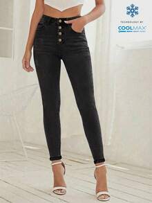 Breezaya 女士高腰紧身牛仔裤 - 深灰色 - 查看 4