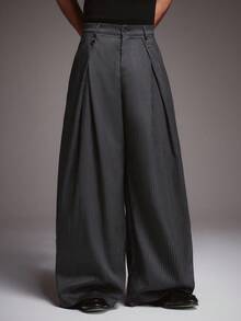STYNVO Men's Casual Versatile Commuting Wide Leg Pants,Men's Casual Commute Striped Wide Leg Pants Gray Pants Pleated Pants Pinstripe Pants - Dark Grey - View 6