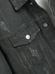 Manfinity Homme Men's Casual Street Style Blue Denim Jacket - Army Green - View 4