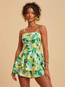 Travachic Plant Print Tie-Front Backless Jumpsuit For Women, Vacation - Multicolor - View 6