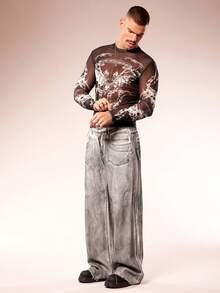 FeverCity Camiseta de manga larga de cuello redondo transparente y ajustada de moda y sexy para hombres - Multicolor - Ver 6