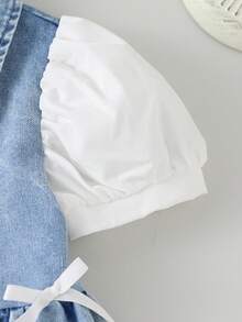Elladie kids 1 chiếc đầm denim mùa hè kiểu dáng dễ thương, thoải mái dành cho bé gái, thiết kế phối màu. - Màu xanh lam - Xem 5