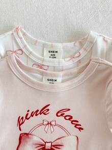 4pcs Baby GirlSoft & Skin-Friendly Butterfly Print Snug Fit Crew Neck Short Sleeve Top And Pants Pajama Set - Pink - View 7