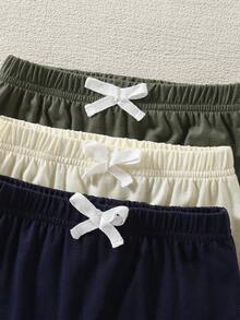 SHEIN Vintaside Kids 3件套男婴纯色前蝴蝶结运动裤 - 軍綠色 - 查看 4