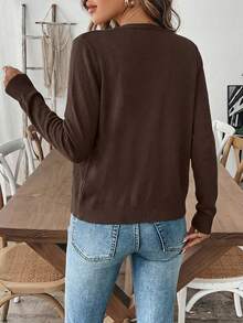 Cárdigan ligero de unicolor con botones para uso casual, oficina y transporte, otoño - Marrón - Ver 2