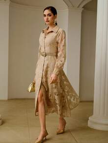 ZEYLAH Vestido de tela con recortes, romántico, fluido y elegante para el té de la tarde - Albaricoque - Ver 6