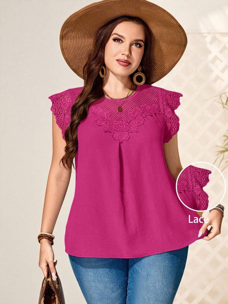 Plus Size Women Water-Soluble Lace Tunic Tops Dressy Blouses , Vacation Summer, Going Out Tops