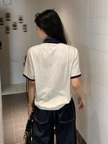 DAZY Textured Splice Colorblock Elegant Casual T-Shirt For Women, Spring & Summer - Grey - View 5