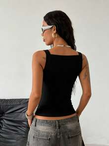 StreetHx Áo camisole nữ thời trang mùa hè, họa tiết chữ, cổ tròn, ôm sát. - màu đen - Xem 2