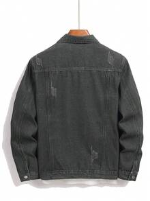 Manfinity Homme Men's Casual Street Style Blue Denim Jacket - Army Green - View 2