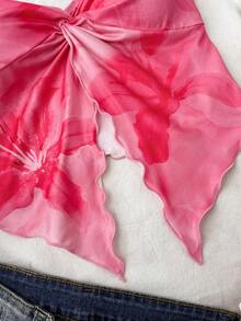 Áo hai dây/áo tank top mùa hè cho bé gái và thiếu nữ, họa tiết hoa nhiệt đới, viền xoắn, thích hợp cho kỳ nghỉ xuân/hè, ngày Valentine, tiệc trà chiều, phong cách đường phố, mặc nhiều lớp hoặc dự tiệc. Áo mùa hè cho nữ, trang phục mùa xuân cho nữ, áo nữ cho mùa hè. - Màu Hồng Tươi - Xem 5