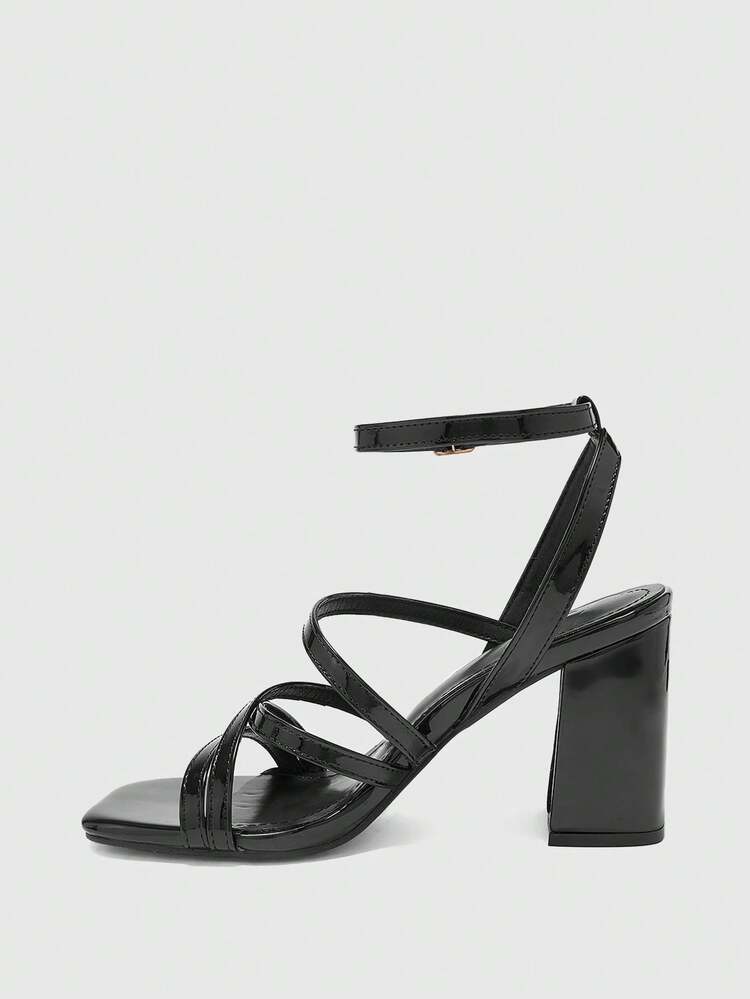 CUCCOO CURVES Women Shoes Wide Fit Square Toe Thick High Heel Black Ankle Strap Thin Strap Stylish Sexy Comfortable Commuter Women High Heel Sandals Plus Size