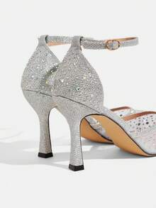CUCCOO TILAWA Elegant Women's Pointed Toe Hollow Out High Heel Shoes - Fashionable Sexy Rhinestone Mesh Breathable Elegant Versatile Women's High Heel Pumps - Suitable For Weddings, Galas, Parties And Dances - Silver - View 5