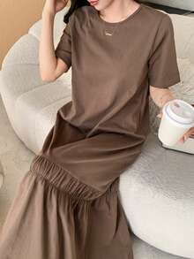 DAZY Loose Business Casual Style Fashion Office Wear T-Shirt Dress For Women, Spring/Summer Maxi Dress Sundress - Purple - View 7