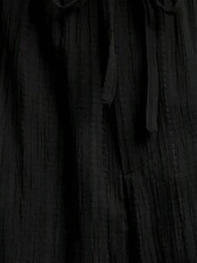 Manfinity VCAY 男士梭织休闲宽松直筒纯色长裤 男士宽松直筒休闲裤 男士抽绳裤 男士亚麻裤 男士睡裤 大码男士亚麻裤 - 黑色 - 查看 5