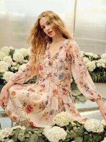 MOTF PREMIUM WOMEN'S FLORAL PRINT SHORT SLEEVE MINI DRESS, SPRING/SUMMER - Baby Pink - View 6