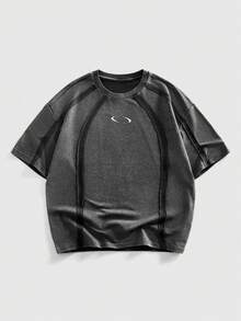 ROMWE MEN Essentials Áo thun nam phong cách retro cơ khí hiện đại, thường ngày, thích hợp cho việc đi làm - Xám - Xem 1
