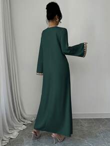 Al Najma 女士圆领贴花休闲派对外出阿拉伯风格连衣裙 - 綠色 - 查看 2