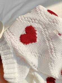 SHEIN EZwear Women's Round Neck Drop Shoulder Long Sleeve Jacquard Heart & Diamond Pattern Knit Sweater - Apricot - View 6