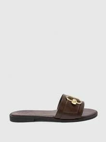 CUCCOO BIZCHIC Spring And Summer New Women's Outdoor Flat Square Toe Rhinestone Minimalist Sandals, Thick Sole Anti-Slip Open Toe Casual Versatile Beach Sandals Summer Shoes - Coffee Brown - View 8