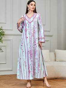 Al Najma 女士碎花休闲连衣裙，宽松版型，适合日常穿着和度假 - 粉色 - 查看 6