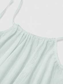 Cévolie 大码女士度假纯色露背系带宽松吊带连衣裙 - 淺藍色 - 查看 4