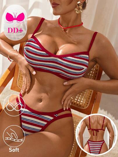Swim DD+ Bộ bikini hai mảnh thời trang mùa hè dành cho nữ, phối màu, dây mảnh, thích hợp đi biển.