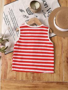 SHEIN Young Girl Striped V-Neck Bow Decor Casual Camisole Girls Top Striped Top Young Girls Top Red Striped Top - Multicolor - View 7