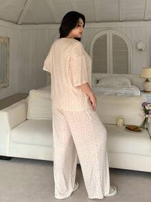 Dazy Plus Plus Size Comfortable Cherry Print Short Sleeve Top And Pants Pajama Set, Summer - White - View 2