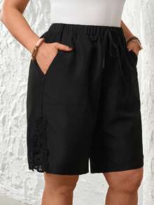 EMERY ROSE 大码休闲纯色短裤，夏季 - 黑色 - 查看 2
