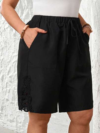 EMERY ROSE Plus Size Casual Solid Color Shorts, Summer\Vacation