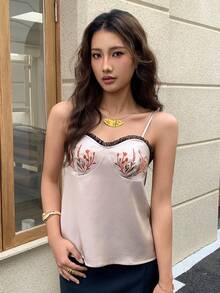 EastFlair 优雅花卉刺绣吊带背心，女士夏季装，适合夏季假期、情人节、度假、海滩度假等场合。 - 香檳色 - 查看 8