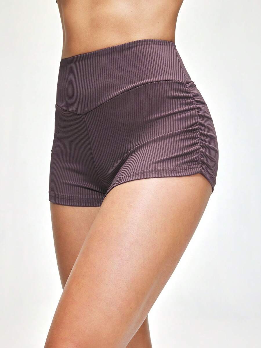 SHAPORA 女士高腰褶皱休闲睡衣短裤 - 咖啡棕 - 查看 1