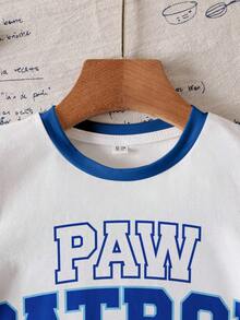SHEIN | PAW Patrol 男童休闲圆领卡通字母印花短袖T恤，百搭日常穿着 - 白色 - 查看 5