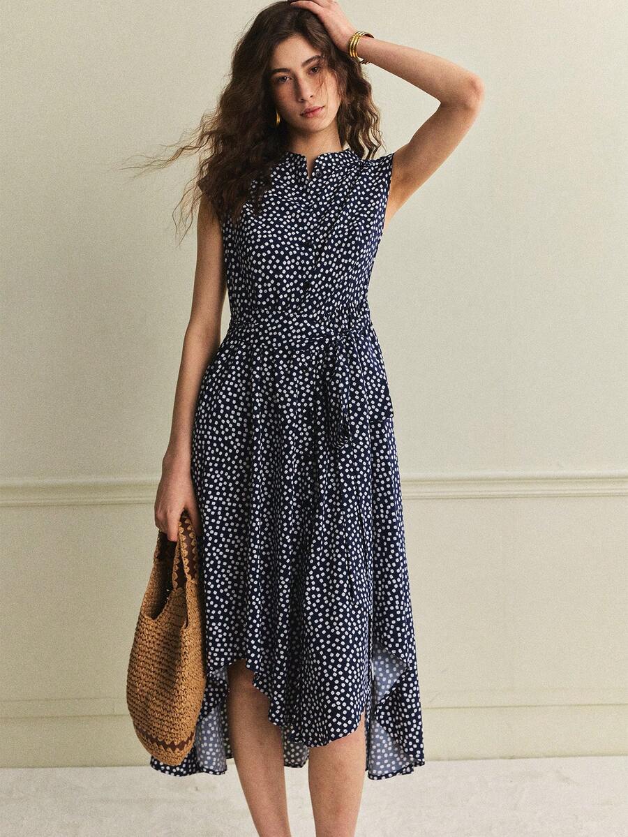 Écloséra French Retro Shirt Dress, Women's Tie-Waist Cardigan Long Dress, Women's Beach Dress, Women's Elegant Dress, Women's Vacation Outfit, Women's Holiday Outfit, Women's Long Casual Dress, Women's Elegant Party Dress, Women's Beach Dress, Women's Navy Blue Dress, Women's Floral Dress. French Dresses For Women Summer Dress Polkadot Dress Polka Dot Dresses For Women Midi Summer Dresses For Women - Navy Blue - View 1
