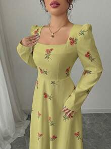 Modelyn Đầm dài ôm dáng dệt in họa tiết dành cho nữ - màu xanh lá - Xem 3