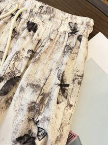 GlowEve Women's Fashion Casual Ink Butterfly Print Elastic Waist Drawstring Straight Leg Pants, Suitable For Daily Wear - Multicolor - View 5