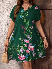 EMERY ROSE 大码碎花短袖连衣裙 - 綠色 - 查看 6