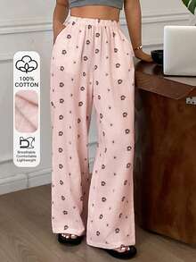 DAZY Women's Loose Ditsy Floral Pajama Bottoms, Spring/Summer - Pink - View 1